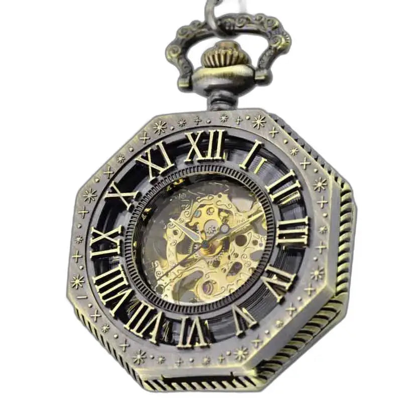 Steampunk skeletzakhorloge voor heren in elegant achthoekig brons